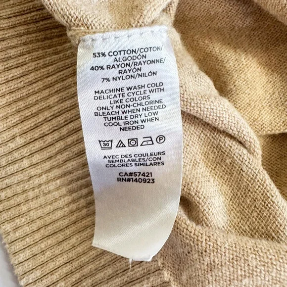 LOFT Outlet Puff Sleeve V-Neck Sweater Oatmeal Heather Knit Top L - Picture 4 of 6